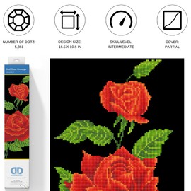 DIAMOND DOTZ ® - Red Rose Corsage, Partial Drill, Round Dotz, Diamond Painting Kits Flowers, Diamond Art Kit for Adults, Rose Diamond Art, Diamond Art Flowers, 16.5"x10.6"