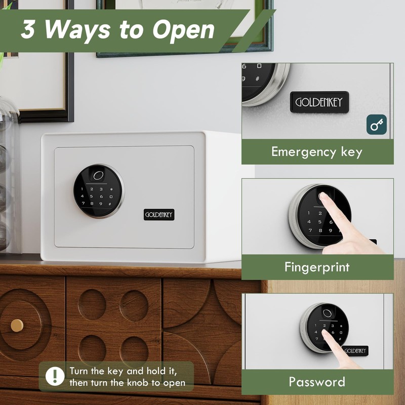 Goldenkey Luxury Jewelry Safe with Fingerprint&Keypad Lock, Document Safe Box
