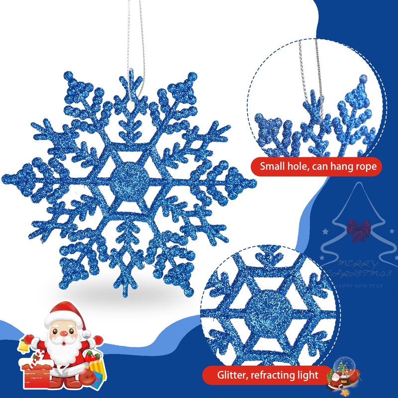 DERAYEE Pack of 12 Snowflakes Christmas Decoration, Glitter Hanging Ornaments,
