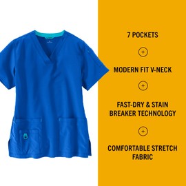 Carhartt Scrubs C12110 Women's Force® Cross-Flex Modern Fit V-Neck Top - Large Regular - Royal Blue