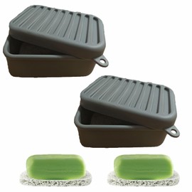 YVPSI 2 PCS Silicone Travel Soap Case with Drainage Layer Small Bar Soap Container Leak Proof Soap Holder for Bathroom Camping Gym and Travel