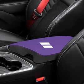Car Center Console Armrest Cover for Dodge Challenger Accessories 2015-2018 2019 2020 2021 2022 2023 Leather Anti-Scratch Central Armrest Lid Protector Cushion Decoration(Purple+Black Leather)