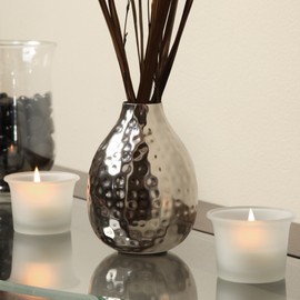 Hosley Set of 3 Metal Bud Vases - Your Choice of Colors. 4.5 Inch High. Ideal Accent Piece for Coffee and Side Tables as Well as Dried Floral Arrangements (1-Silver Finish)