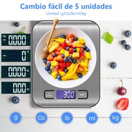 Báscula Digital de Cocina, Báscula de Cocina de acero inoxidable de 10 kg/1 g con pantalla LCD, función de tara, apto para cocinar en la cocina (plata)