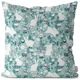 VOID Ostern Garten Blumen Hase Kissenbezug 45x45 Kissenhülle Polyester Zierkissen Couchkissen Ostern Osterdeko Deko, Kissen Größe:45 x 45 cm