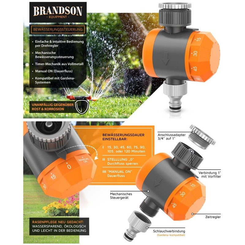 Brandson - Bewässerungsuhr Zeitschaltuhr - Wasserzeitschaltuhr - Bewässerungssteuerung - Bewässerungssystem