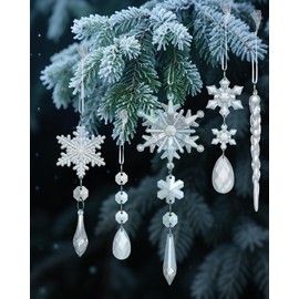 LEMESO Christmas Tree Ornaments, Set of 20, Crystal Snowflakes, Icicle Drop, Hanging Ornaments, Store Decorations, Winter, New Year, Christmas Party, Christmas Tree, Transparent Decoration