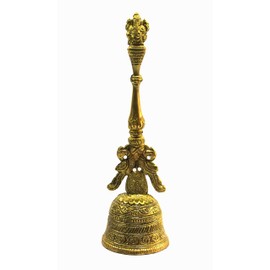 eSplanade Ganesha Brass Pooja Puja Bell Ghanti, for Poojan Purpose, Spiritual 8" Standard Golden