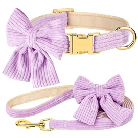 Didog Dog Collar and Leash Set with Bowtie, Girl Dog Collars Metal Buckle Adjustable for Small Medium Dogs(Purple, M)