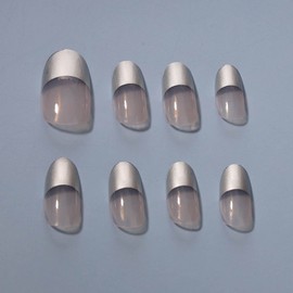 Allereya Oval Press On Nails Long Shiny Silver Artificial Nails Tips Ombre Nude Party Prom Club Clip On Nails Full Cover Acrylic Nails Art for Women and Girls 24 Pieces