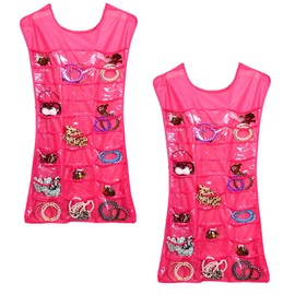 Set of 2 - 75 cm x 42 cm Jewellery Storage Chains with 30 Compartments Jewellery Hanger Dress for Earrings Necklace Jewellery Organiser for Jewellery Accessories Wardrobe Jewellery Storage Bag Pink,