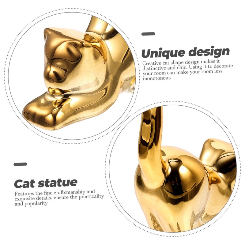 BIUDECO 2pcs Ceramic Cat Statues Decorative Ornaments for Living Bedroom