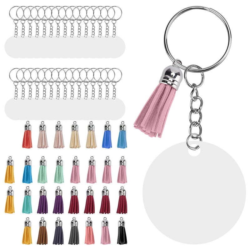 30Set DIY HandPainted Acrylic Keychain Blanks Circles Keychain Tassel Set
