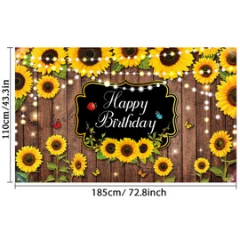 Sunflower Happy Birthday Party Decorations Rustic Wood Photography Butterfly Sunflower Backdrop Banner Background for Indoor Outdoor Birthday Party Baby Shower Decor Supplies