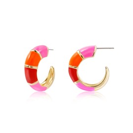 Colorful Chunky Hoop Earrings for Women Gold Plated Statement Summer Earrings Trendy, Acrylic, Abalone