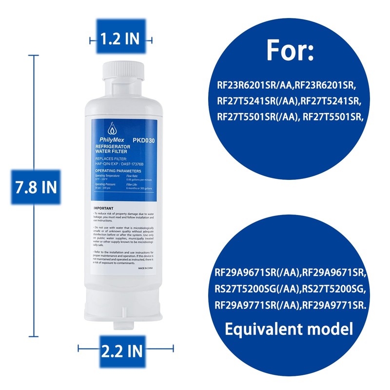 (3 Pack) DA97-17376B Water Filter for Sam&sung RF23R6201SR(/AA), RF27T5241SR(/AA), RF27T5501SR(/AA),
