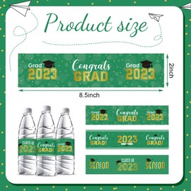 Graduation Decorations Water Bottle Labels 2023 Congrats Grad Stickers Class of Party Supplies for High School College Nursing Doctorate Graduation Celebration (Green Gold, 72 Pcs)