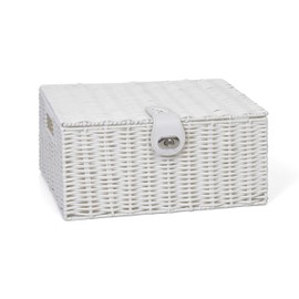 Arpan Medium Resin Woven Storage Basket Box with Lid & Lock - White