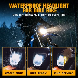CHANGCHENG Dirt Bike Headlight,24W 1800lm LED Motorcycle Front Light Headlight Kit Universal for Most 50-525cc Enduro Dirt Pit Bikes like 300 XC/DRZ400/250 SXF/450 EXC SX/YZ450/KLX230R/EGL 350-Black