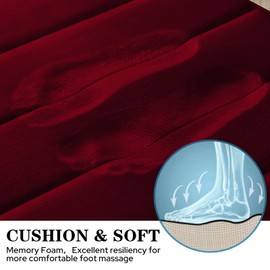 BYSURE Burgundy Memory Foam Bathroom Rug Set 3 Piece, Non Slip Extra Soft Absorbent Machine Washable Toilet Bath Toilet Mat (17"x24"+20"x32"+U Shape 20"x24")