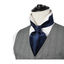 HISDERN Ascot Ties for Men Navy Blue Paisley Cravat Tie and Pocket Square Set Floral Mens Ascot Scarf Handkerchief Wedding Party