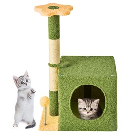 TSCOMON 24 Inches Floral Shape Cat Tree House for Indoor Kitten Cats with Cozy Condo, Soft Ball, Cat Scratching Post, Yellow