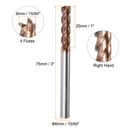 sourcing map 2pcs Carbide Square End Mills 6mm (15/64") Dia 6mm (15/64") Shank 75mm (3") Extra Long HRC55 TiSiN Coated Micro-Grain Tungsten Carbide 4 Flutes Milling Bit Cutter