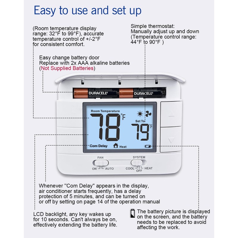 Aowel Non Programmable Thermostat for Home 1 Heat/ 1 Cool