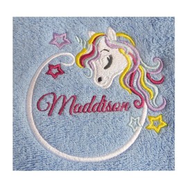 Unicorn (1373) - Embroidered Medium Weight Star Fleece Baby Blanket (Blue)