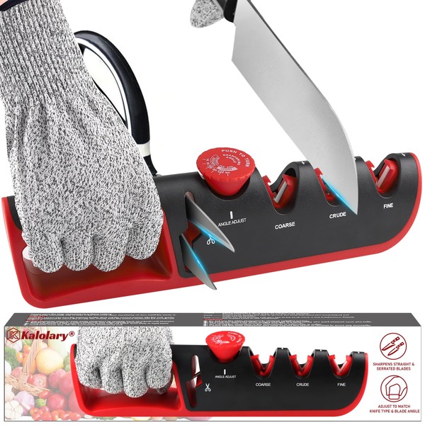 4 in 1 Knife Sharpeners, Kalolary Kitchen Knife Sharpener Handheld