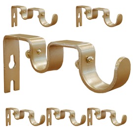 Kowibcl Double Curtain Rod Bracket, Set of 6, Fits up to 1 and 5/8 inch Rods, Double Curtain Rod Holder for Wall, Gold