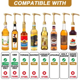 12 Pcs Syrup Pumps Dispenser, Compatible with 25.4 Oz/750ml Bottles, Great for Home & Coffee Bar Drinking Mixes, Tea, Beverage, Cocktails, Plus Spoons(Gold 5.23")