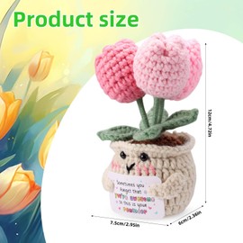 TOYMIS Positive Tulip, Cute Emotional Crochet Tulip Doll Support Handmade Pink Knitted Flower Plant Plush with Encouragement Card for Adults Kids Friends