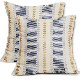 Aytipun Blue Yellow Pillow Covers 20x20 Set of 2 Gray Grey Dot Print Striped Decorative Throw Pillows Outdoor Boho Rustic Pillowcase Farmhouse Linen Cushion Case Decor for Home Sofa Couch Bed