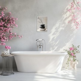 Modern Zen Canvas Wall Art - Black and White Stones Painting, Minimalist Spiritual Decor for Yoga Spa Bathroom Bedroom Stretched Ready to Hang Framed Canvas Print(Artwork-02, 12"x18")