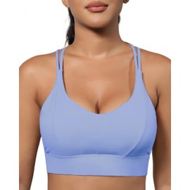Grace Form Sports Bra for Women Strappy Medium Support Push Up Padded Sports Bra for Running Workout Bra Yoga Bra Cornflower Blue