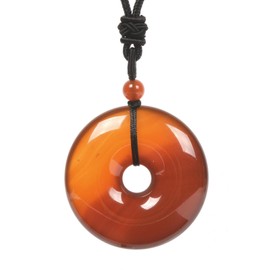 Justinstones Red Agate Peace Donut Healing Crystal 40mm Circle Coin Shaped Stone Pendant Adjustable Braided Cord Necklace 28 Inch