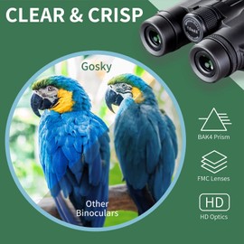Gosky 10 x 42 Binoculars for Adults, Professional HD Binoculars for Bird Watching, Travel, Starwatching, Hunting, Concert, Sports - BAK4 Prism FMC Lens - With Phone Adapter