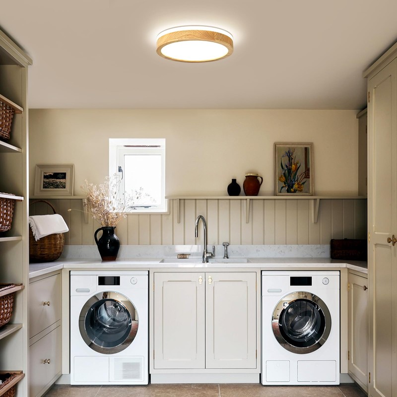 Pevfah Modern Dimmable Wood Flush Mount Ceiling Light, 2700K-6000K 5CCT
