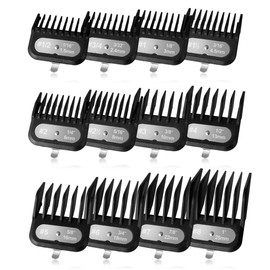 Clipper Guards Set Fits for Most Wahl Clippers and Babyliss FX870, -1/16" to 1", 12 Piece Set, Black Color, New Version