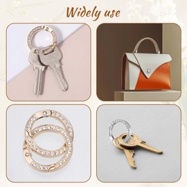 JJUNW Pack of 4 Round Carabiner Large Shiny Round Carabiner Hooks 35 mm Metal Spring O Rings Rhinestones Ring Carabiner for Key Chain Bag Jewellery DIY Crafts Making