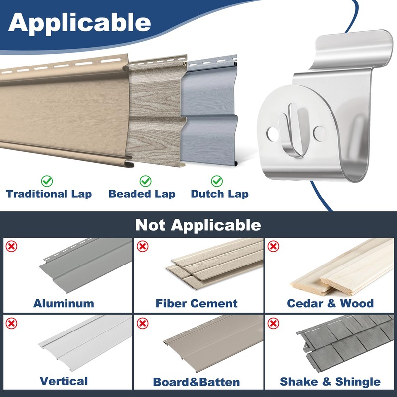 ANDGOO Vinyl Siding Hooks Heavy Duty, 8 Pack Stainless Siding