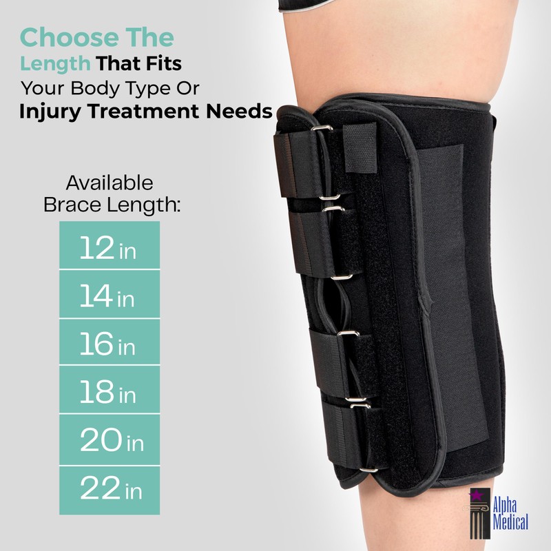 Alpha Medical 14” Long Adjustable Three Panel Orthopedic Knee Immobilizer