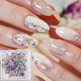 Dried Flowers for Nails, 3D Nail Dried Flower Sticker 1 Box Mixed Natural Flower Nail Decals Nail Charms Small Dried Flowers for Nails Art Resin DIY Craft Summer Nail Art Decorations