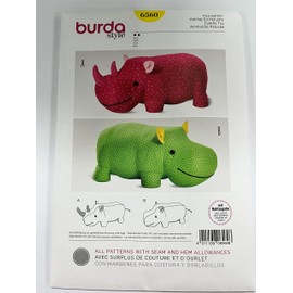 BURDA SEWING PATTERN RHINO OR HIPPO BIG STUFFED ANIMALS FOR LITTLE KIDS 6560
