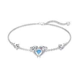 Reaii Natural Blue Topaz Dolphin Bracelet for Women 925 Sterling Silver Double Dolphins Bracelet Dolphin Jewelry Birthday Gifts for Women