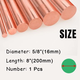 Tynulox 1Pcs Pure Copper Round Rod 5/8"(16mm) Dia 7.87" Length Bare Copper Cu Metal Rod for Metal Craft Hobbies