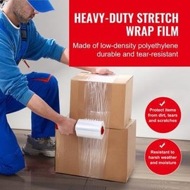Happybuy Stretch Film, 5 inches x 1000 feet, 4-Pack, 80 Gauge, Industrial Strength & Clear Durable, Heavy Duty Wrap with Handles for Pallet, Shipping & Moving