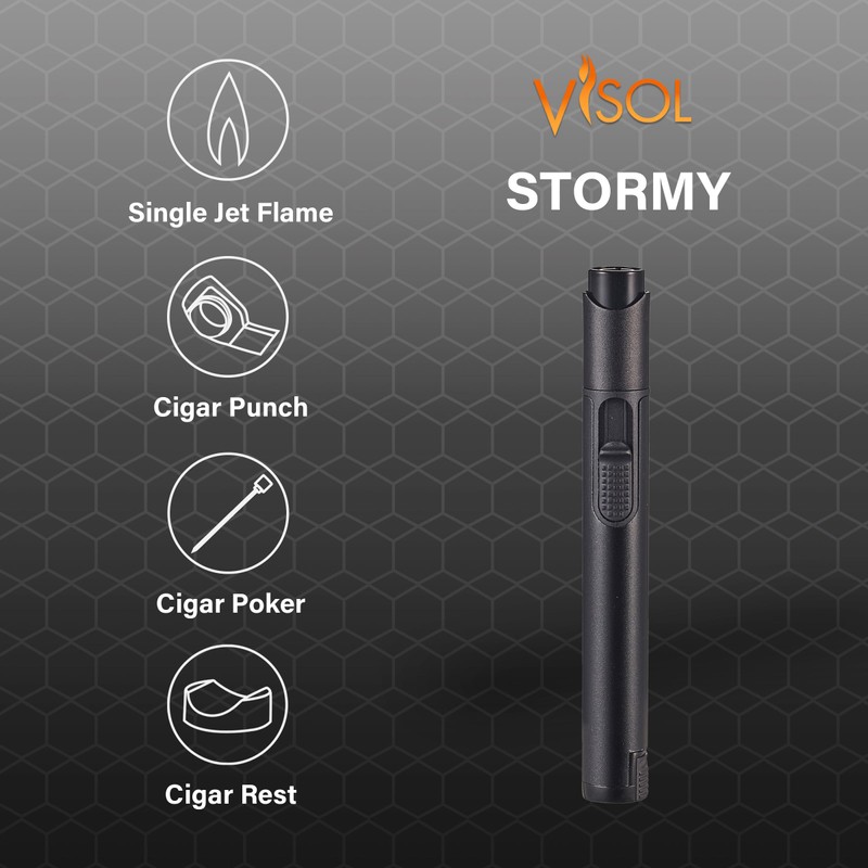 Visol Stormy Butane Torch Lighter Single Flame Refillable Gas Lighter,