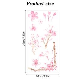 3 Sheets Cherry Blossom Tree Washi Stickers, Cherry Flower Stickers, Pink Floral Decals for Scrapbook, DIY Crafts, Furniture, Windows, Water Bottles, Self Adhesive Sakura Flower Sticker
